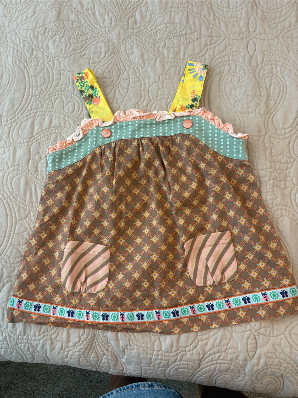 Matilda Jane Brown sleeveless Tank with Pink, Mint & Yellow Accents